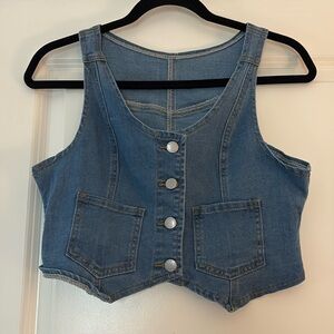 Light Wash Denim Button Down Vest